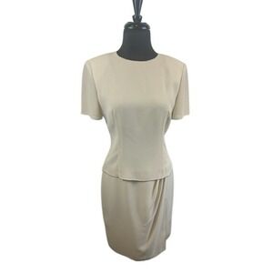 Adrianna Papell Evening Dress Crystal‎ Formal Wedding Mother Bride Beige Size 6P